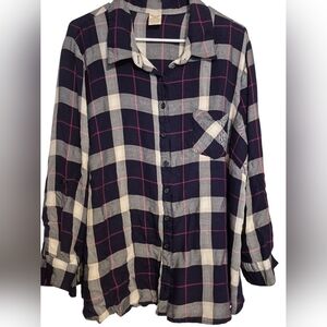 Faded Glory Dark Blue and Pink Checkered Top 2x